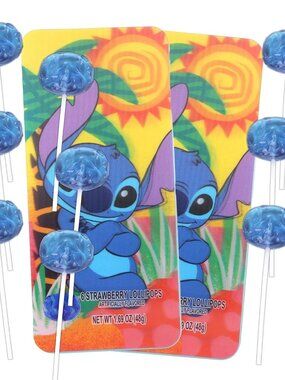 Lot of 3 DISNEY Lilo & STITCH 6 pc Strawberry LOLLIPOPS in 3D Tin Birthday Party
